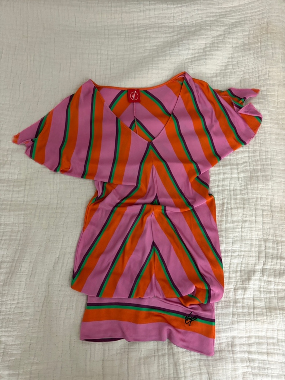 VIRGIN WARE Vibrant Pink & Orange Striped Wrap Dress Top